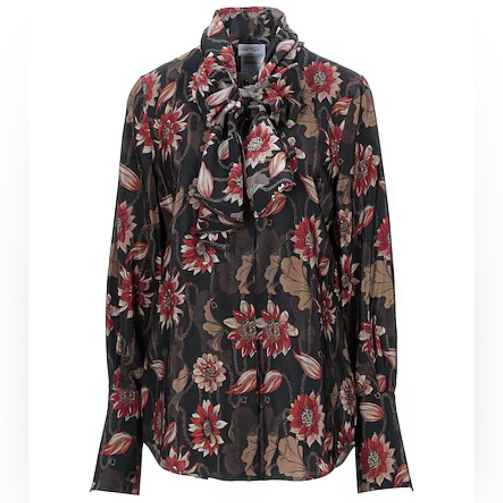 Ferragamo Black Silk Floral Blouse